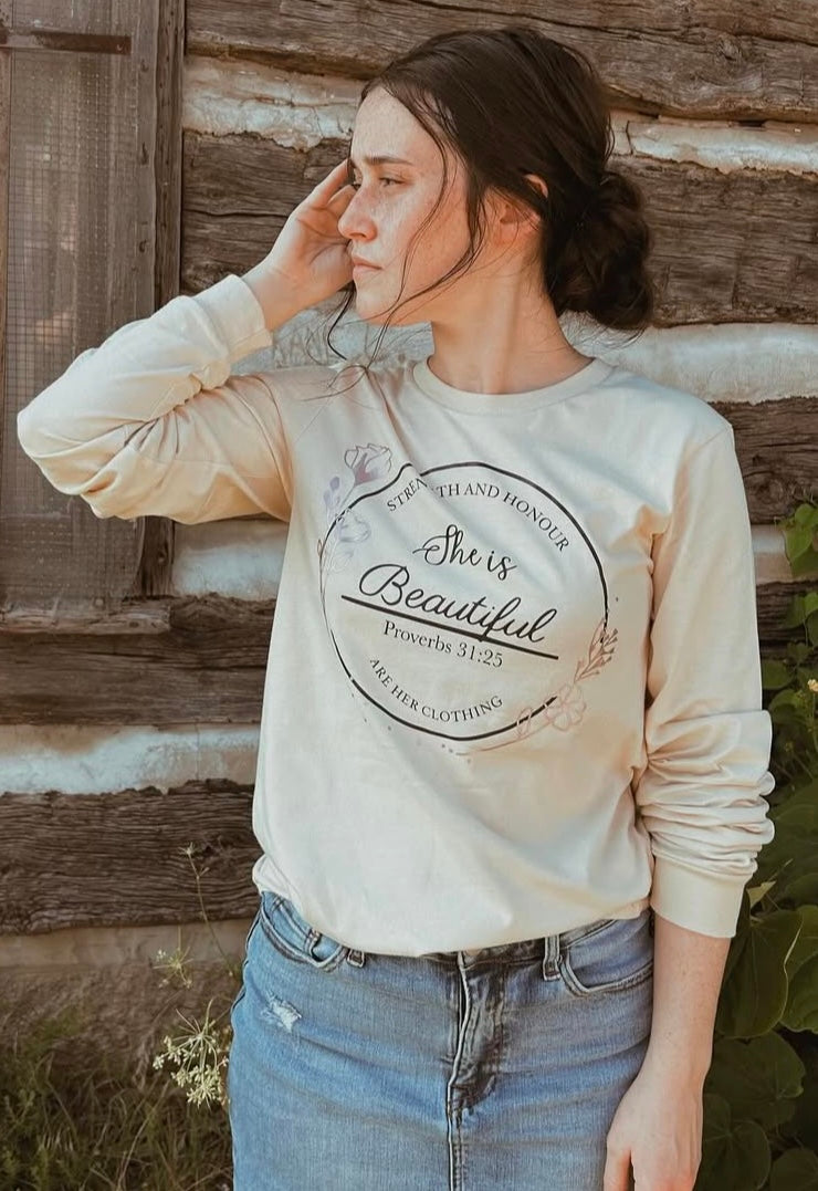 She is Beautiful Prov. 31:25 T-Shirt