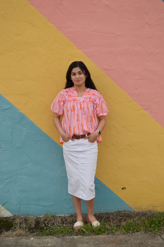The Sunset Bow Puff Sleeve Blouse