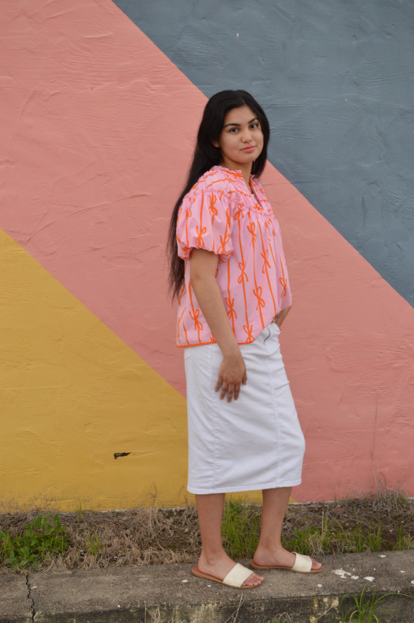 White Denim Midi Skirt