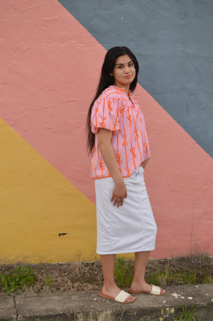 White Denim Midi Skirt
