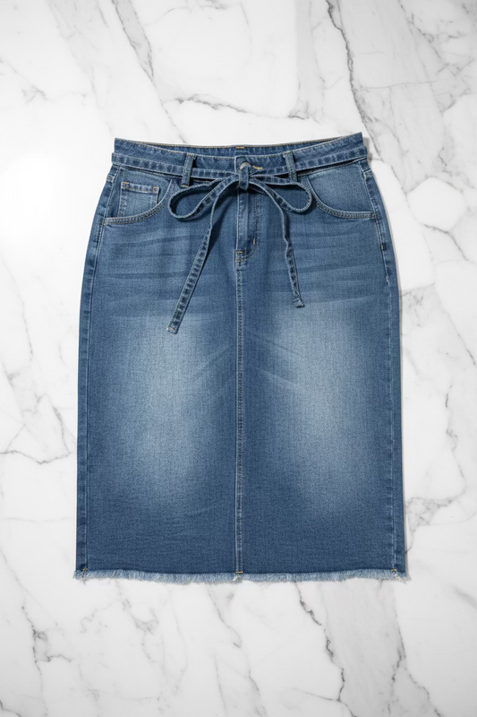 Tie Waist Denim Skirt