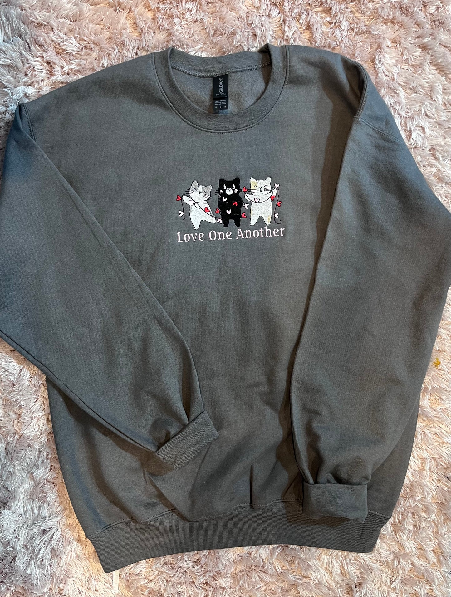 "Love One Another" Whimsical Cats Crew Neck Sweatshirt
