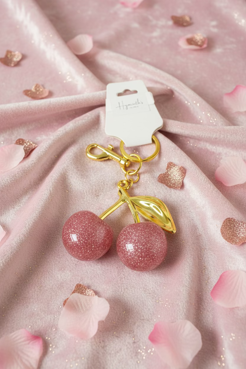 🍒 Pink Cherry Sparkle Keychain / Bag Charm