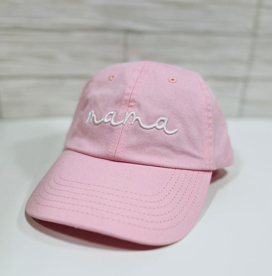 "Mama" 3D Puff Embroidered Unstructured hat in Pink