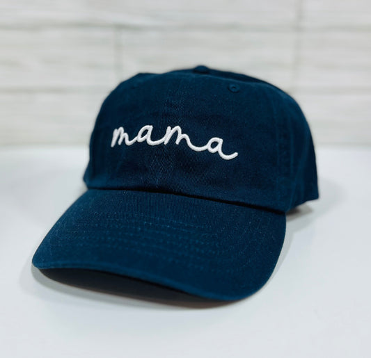 "Mama" 3D Puff Embroidered Unstructured hat in Blue