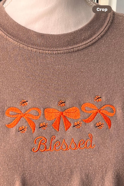 "Blessed" Comfort Colors heavy weight garment dyed T-Shirt with orange bows and leaves