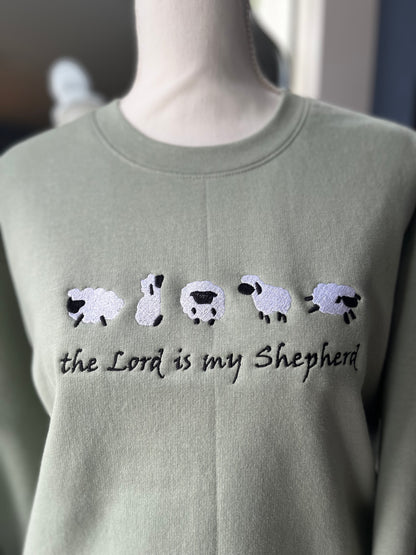 "The Lord is my Shepherd" Sage color Crew Neck Sweatshirt with white sheep