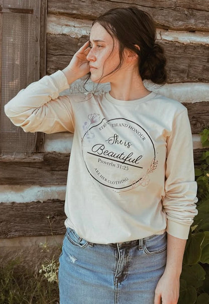 She is Beautiful Prov. 31:25 T-Shirt