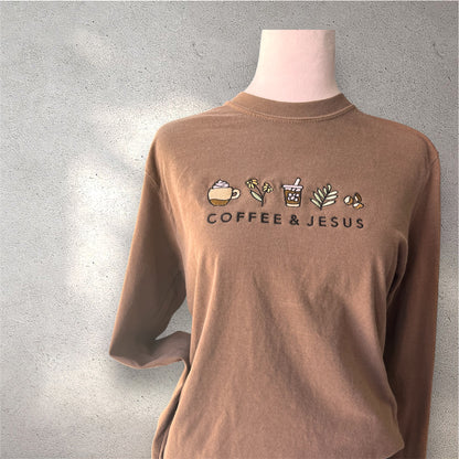 Embroidered "Coffee and Jesus" Espresso Color T-Shirt