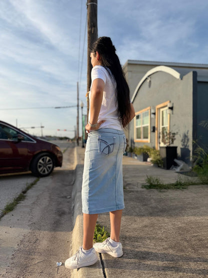 The Sweet Bow Denim Midi Skirt