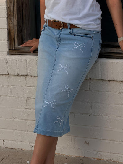The Sweet Bow Denim Midi Skirt